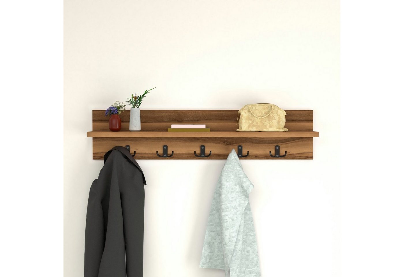 en.casa Wandgarderobe, »Hammarö« Flurgarderobe mit Ablage und 10 Kleiderhaken Walnuss Bild 5