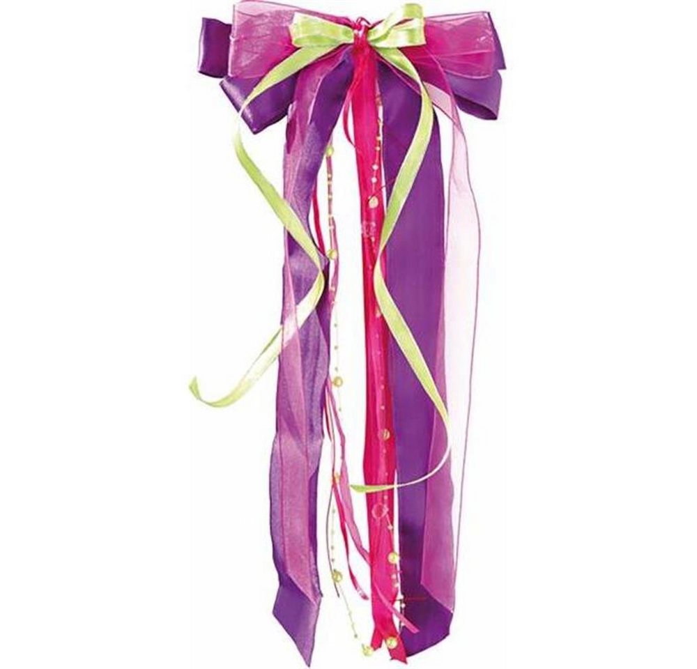 Nestler Schultüte Schleife mit Perlen, Lila / Pink / Grün, 23 x 50 cm, für Schultüte