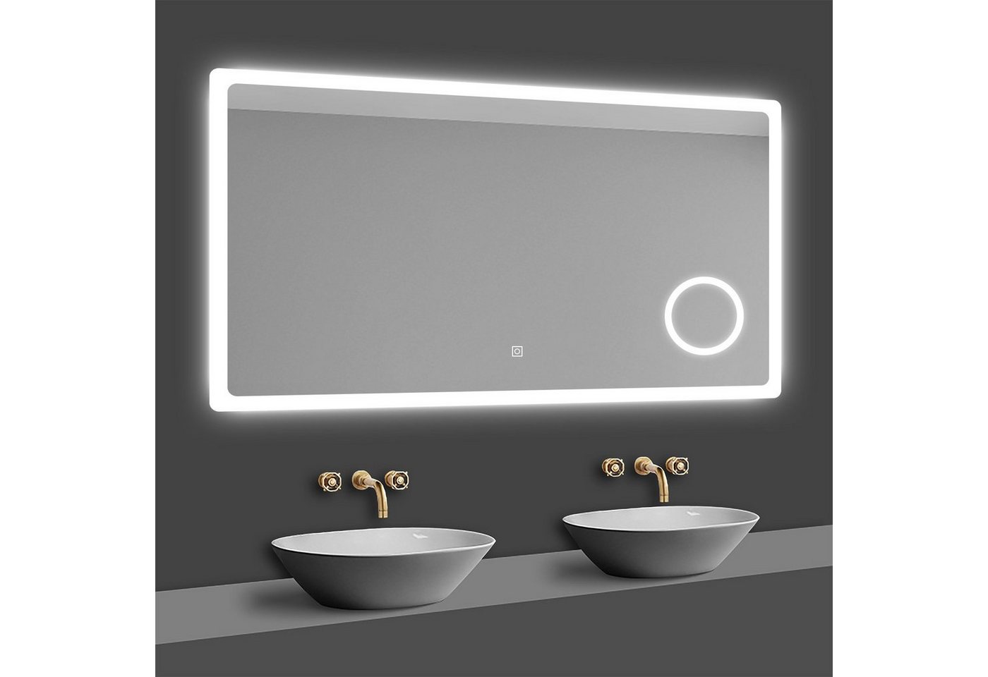 duschspa Badspiegel LED Beleuchtung Kalt/Neutral/Warmweiß Dimmbar Beschlagfrei, 3x LED Schminkspiegel, Touch, Wandschalter