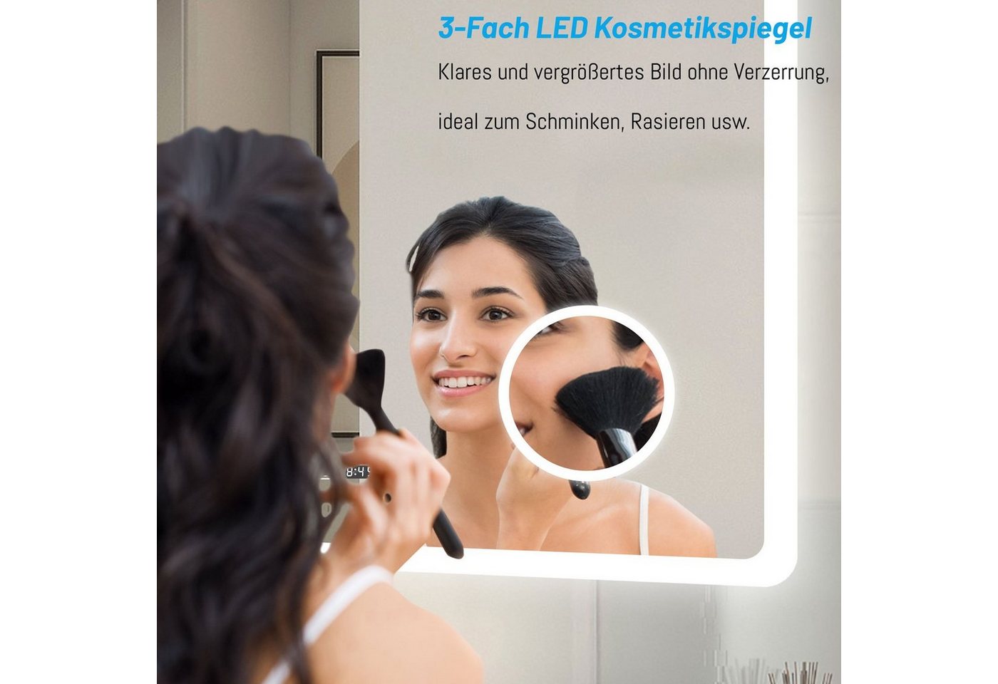 duschspa Badspiegel LED Beleuchtung Kalt/Neutral/Warmweiß Dimmbar Beschlagfrei, 3x LED Schminkspiegel, Touch, Wandschalter Bild 2