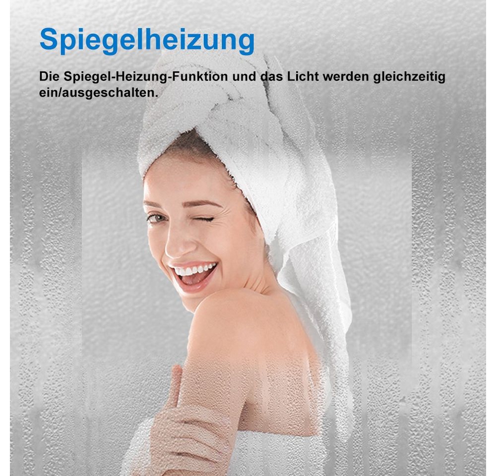 duschspa Badspiegel LED Beleuchtung Kalt/Neutral/Warmweiß Dimmbar Beschlagfrei, 3x LED Schminkspiegel, Touch, Wandschalter Bild 5