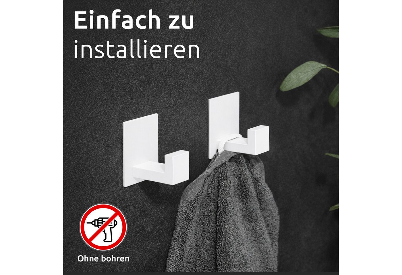 ECENCE Handtuchhalter 2x Handtuchhaken ohne Bohren selbstklebend Bild 5