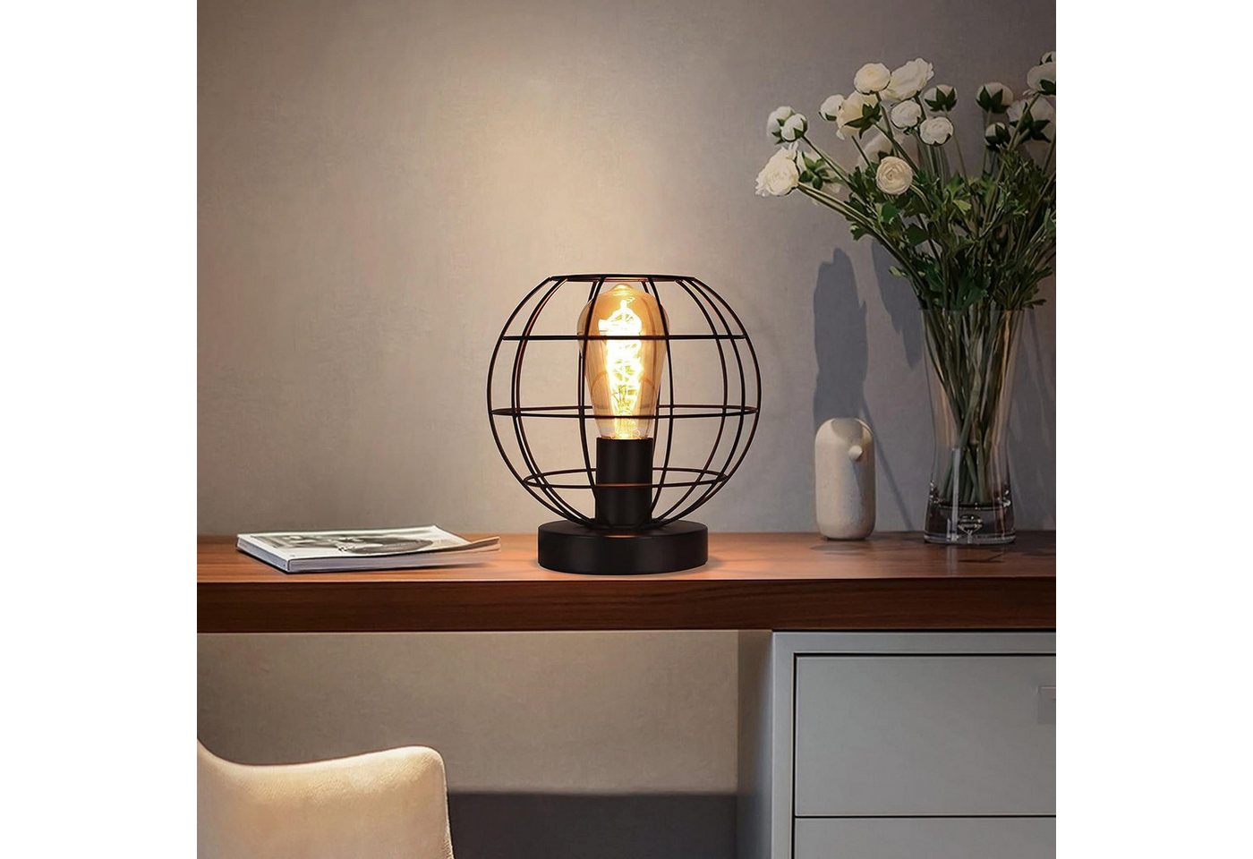 Nettlife Tischleuchte Vintage Schwarz E27 Retro Industrial Tischlampe aus Metall, mit Schalter, LED wechselbar, Wohnzimmer Kinderzimmer Schreibtisch Schlafzimmer Bild 2