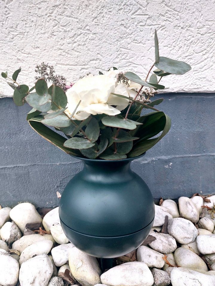 WIBO Kunststofftechnik GmbH Bodenvase Grabvase für Blumen mit Stecker rund wetterfest für Friedhof, dekorative Friedhofsvase ca. 20cm groß Bild 2