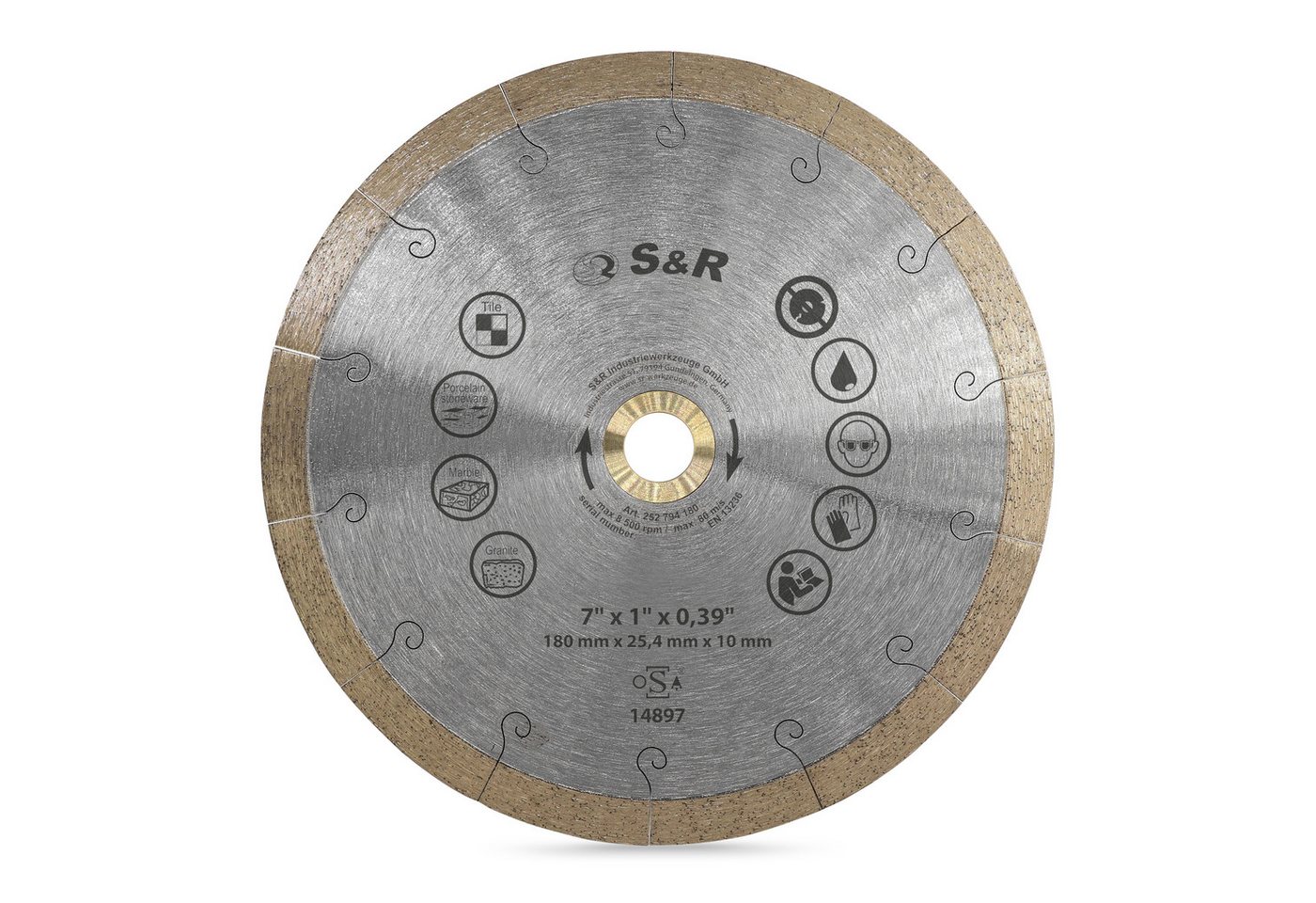 S&R Diamanttrennscheibe 180 x 25,4 x 10 mm, extra dünn, Trennscheibe für sauberes Trennen von, Ø 180 mm, Fliesen, Porzellan, Keramik, Feinsteinzeug, Granit, Marmor Bild 4