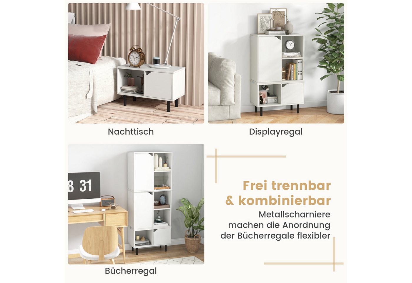 COSTWAY Bücherregal, stapelbar, mit 2 Türen, 5 Fächern & verstellbaren Regal Bild 3