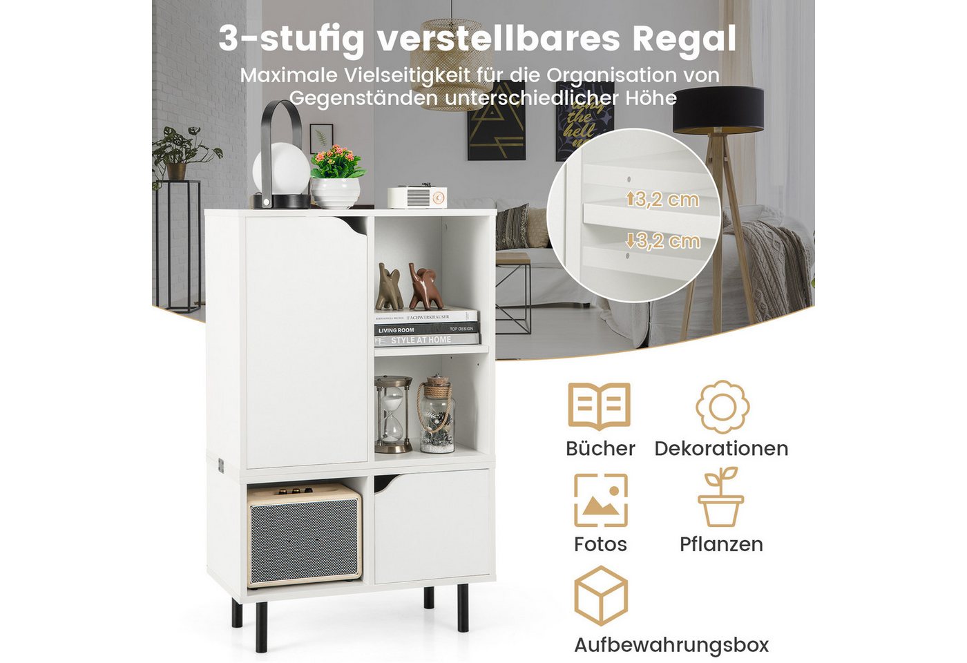 COSTWAY Bücherregal, stapelbar, mit 2 Türen, 5 Fächern & verstellbaren Regal Bild 5