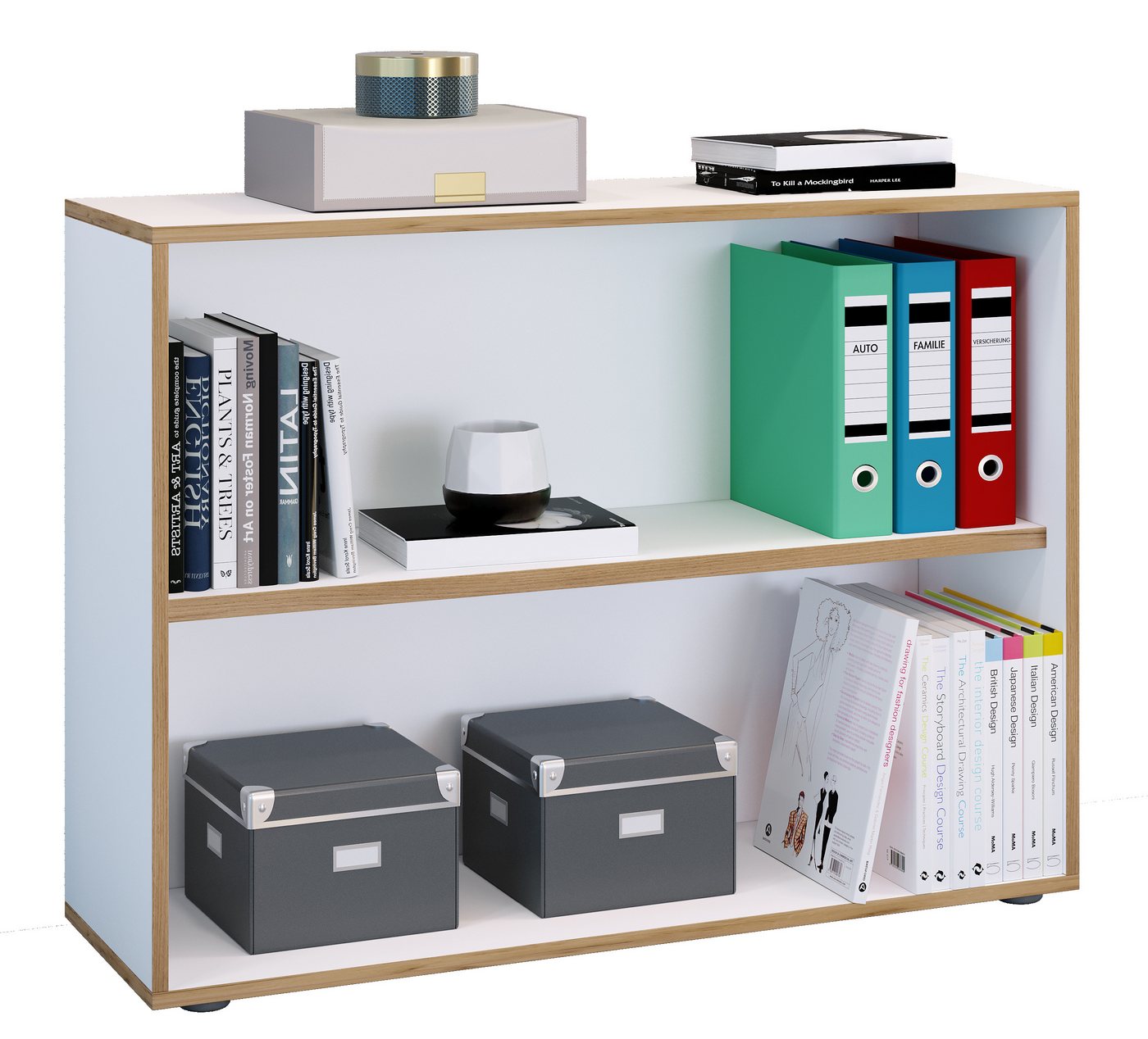 VCM Standregal Bücherregal Salia H. 74 x B. 100 x T. 33 cm, Holzregal stehend, platzsparender Aktenschrank, CD DVD Aufbewahrung