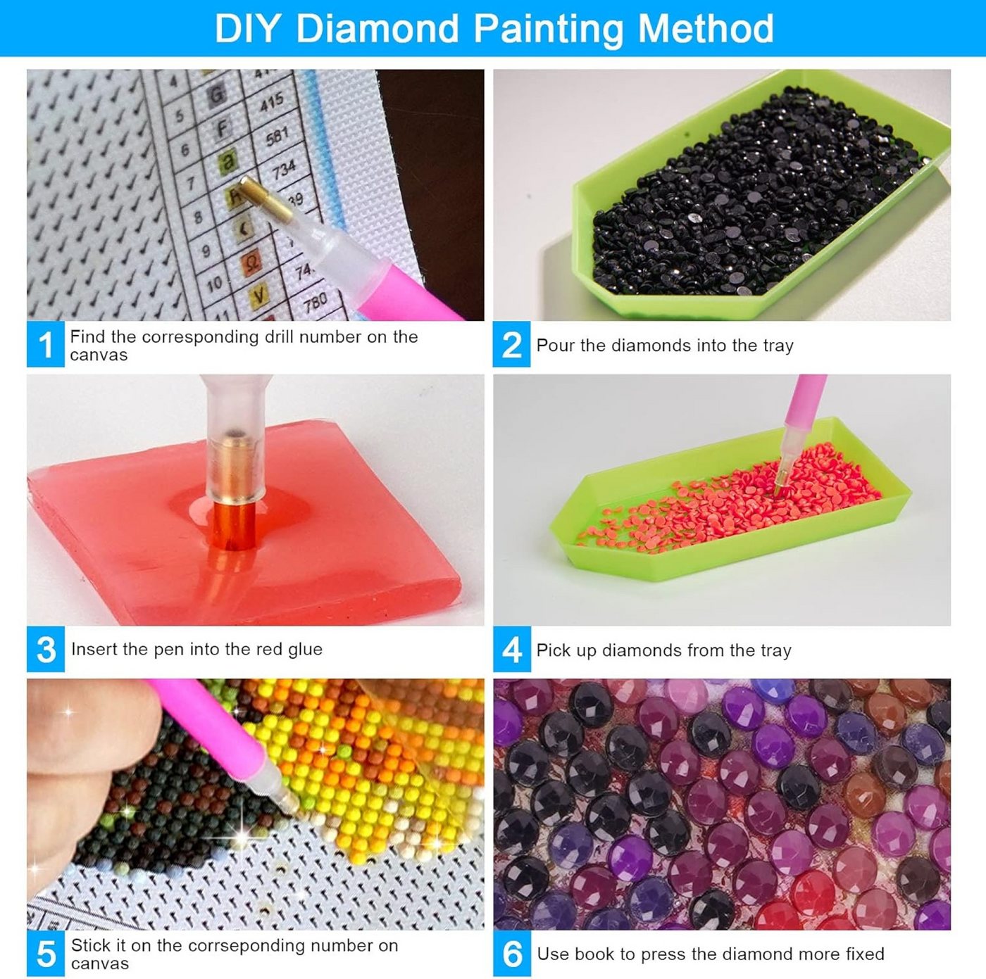 KAYLJIE Malen nach Zahlen (Komplettset für 5D Diamond Painting inklusive Leinwand, Diamanten und Werkzeugen, Diamond Painting Set mit Zubehör für DIY-Kreativität und Entspannung), 5D Diamond Painting mit präziser Klebeschicht & Zubehör Bild 4