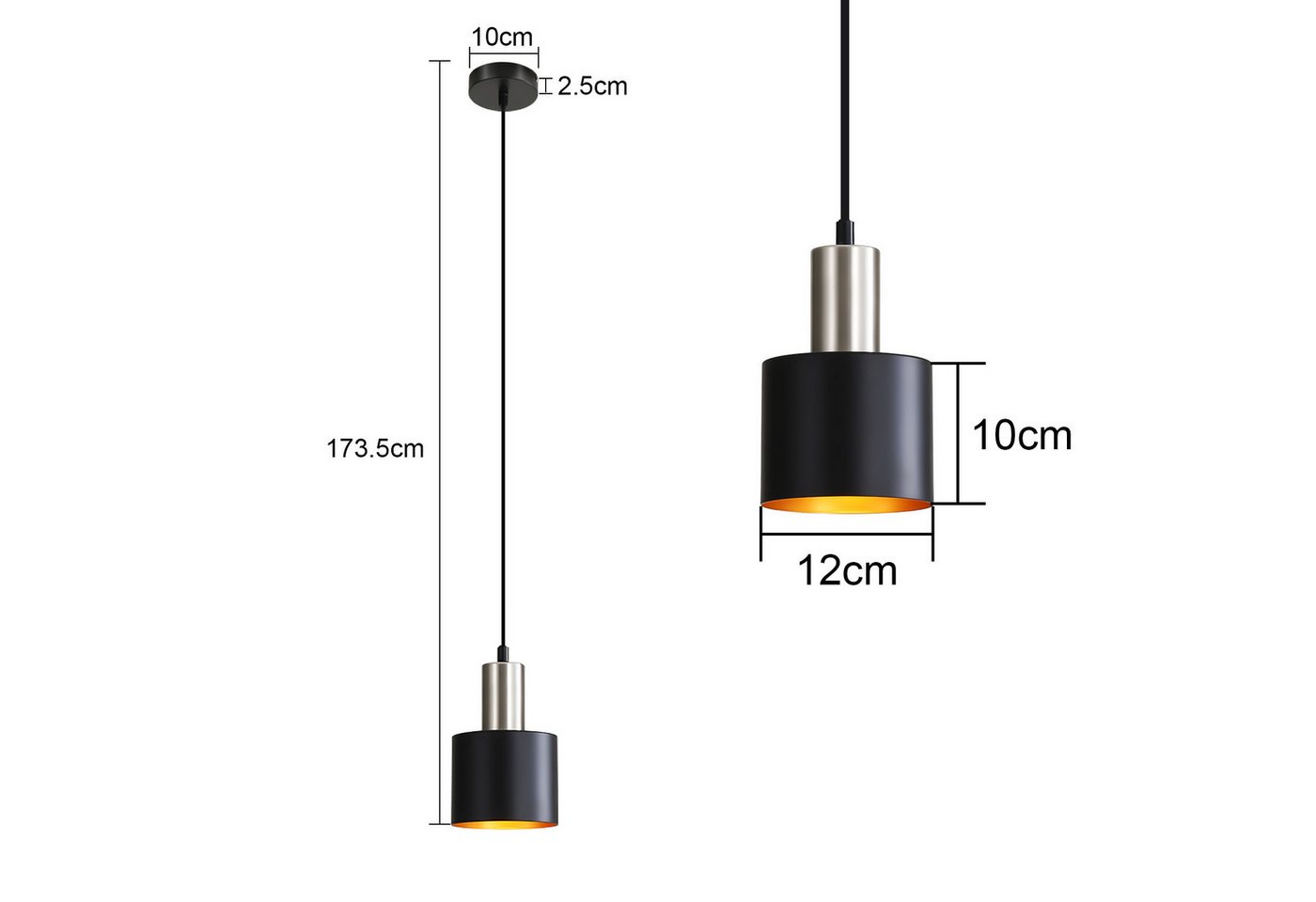 ZMH Pendelleuchte 1-flammig E27 Schwarz/Gold – Retro Esszimmerlampe, Einfache Installation, ohne Leuchtmittel, Höhenverstellbar Retro Hängend Esszimmerlampe Bild 2