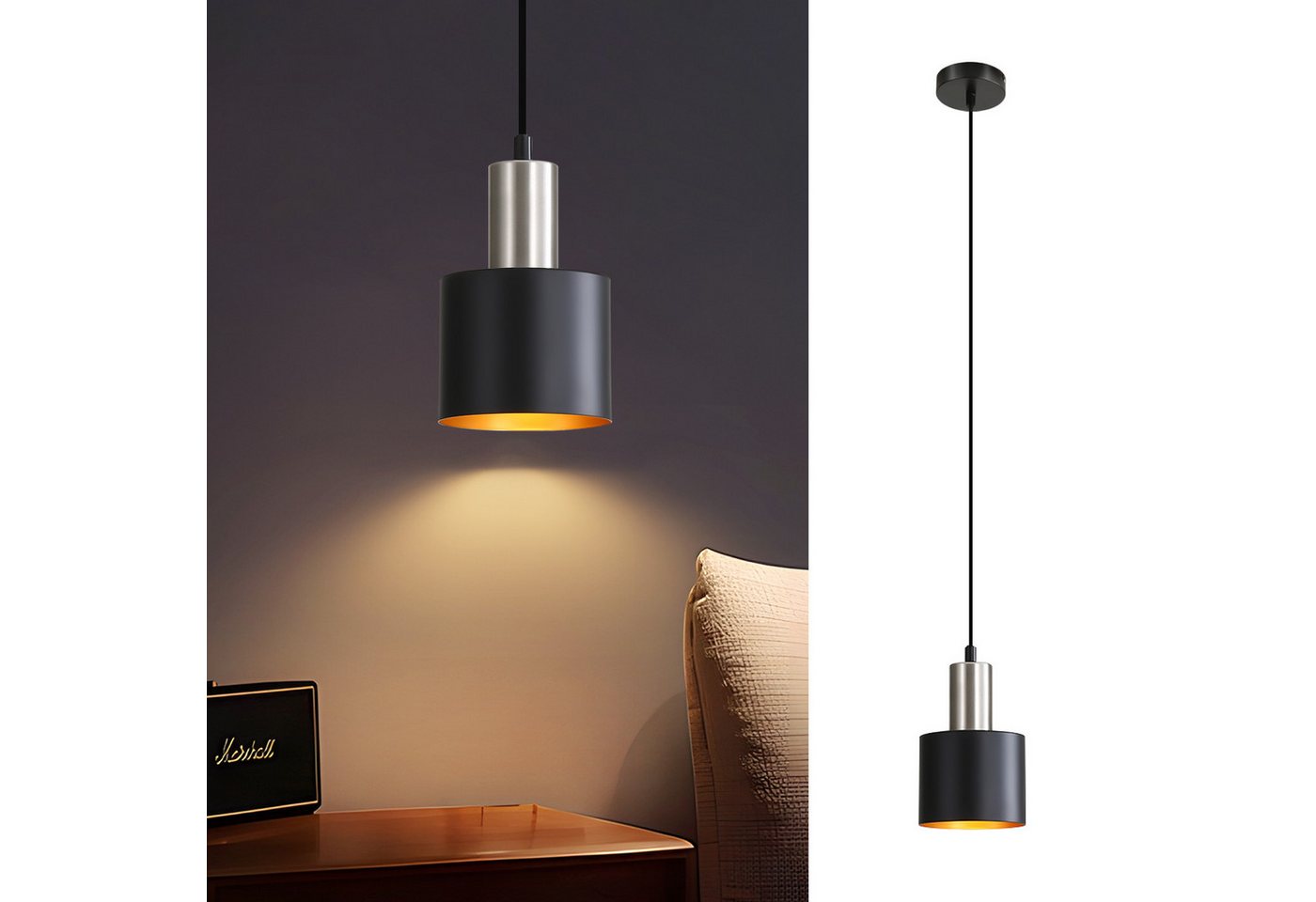 ZMH Pendelleuchte 1-flammig E27 Schwarz/Gold – Retro Esszimmerlampe, Einfache Installation, ohne Leuchtmittel, Höhenverstellbar Retro Hängend Esszimmerlampe Bild 5