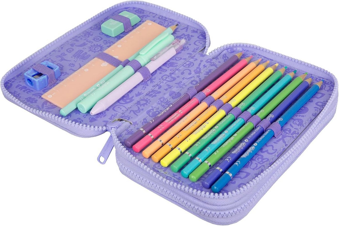 GOLDKIDS Federmäppchen COOLPACK 2-fache Federtasche Federmappe, (34-teilig Schüleretui Stifte und Pinsel, inkl. Aufgabenheft Federbox Etui), Stiftetasche Schlamper-Etui Schul-Etui