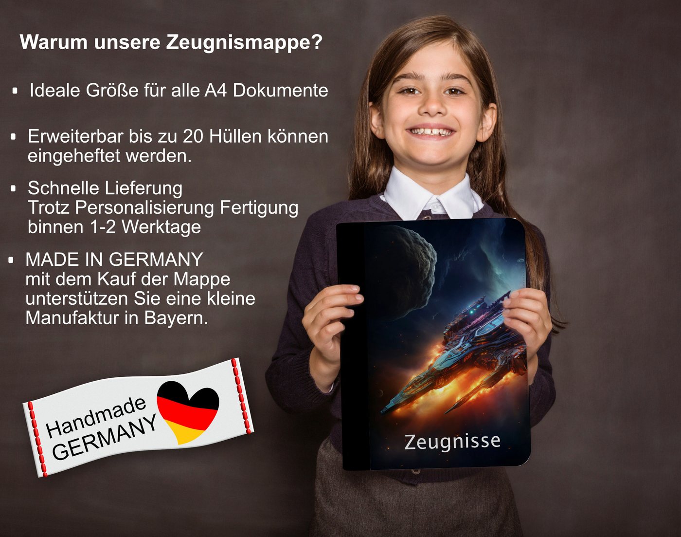 CreaDesign Schreibmappe Kinder Zeugnismappe, Dokumentenmappe, Ordner A4, Spaceshuttle dark (1-St) Bild 2
