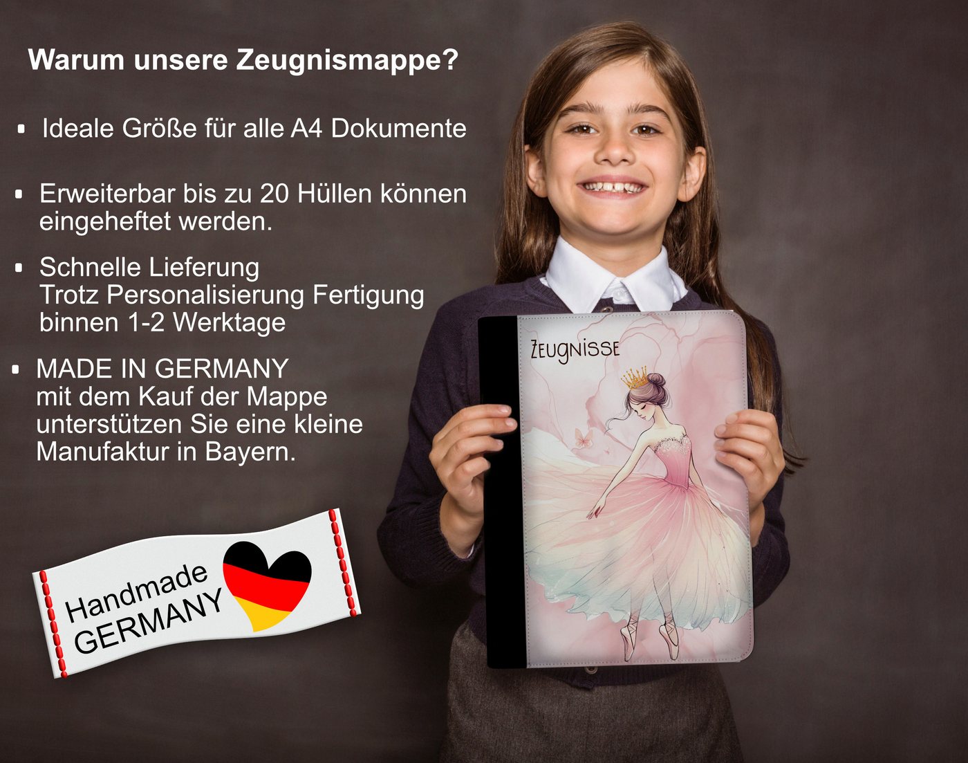 CreaDesign Schreibmappe Kinder Zeugnismappe, Dokumentenmappe, Ordner A4, Ballerina (1-St) Bild 5