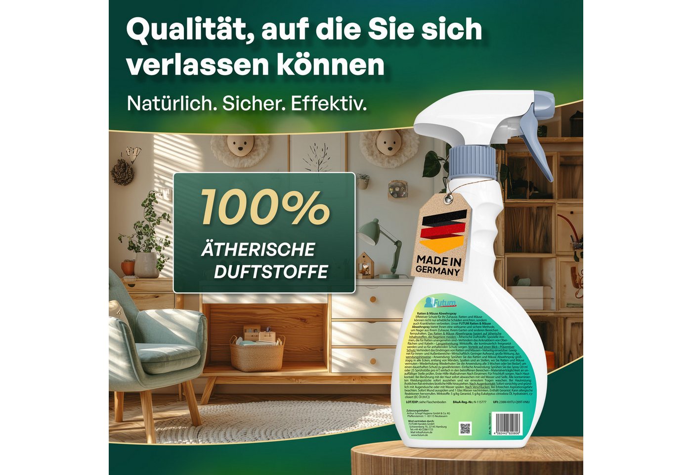FUTUM Vergrämungsmittel Ratten & Mäuse Abwehrspray, 2 l, Präventiver Schutz, Vielseitig einsetzbar, Wirtschaftlich Bild 2