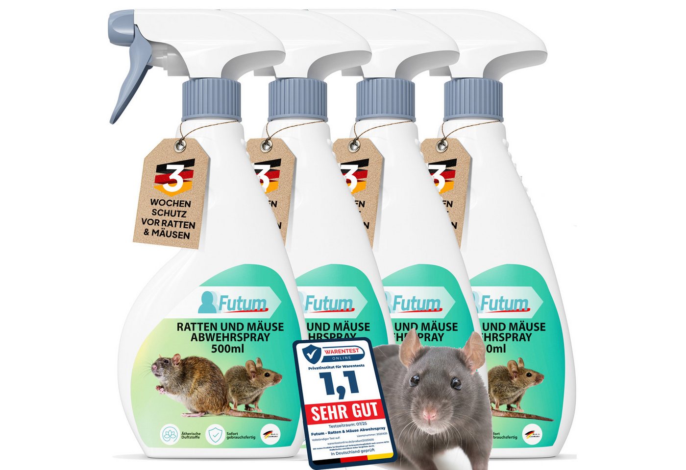 FUTUM Vergrämungsmittel Ratten & Mäuse Abwehrspray, 2 l, Präventiver Schutz, Vielseitig einsetzbar, Wirtschaftlich Bild 3