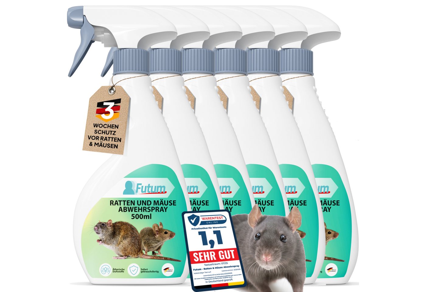 FUTUM Vergrämungsmittel Ratten & Mäuse Abwehrspray, 3 l, Präventiver Schutz, Vielseitig einsetzbar, Wirtschaftlich Bild 4
