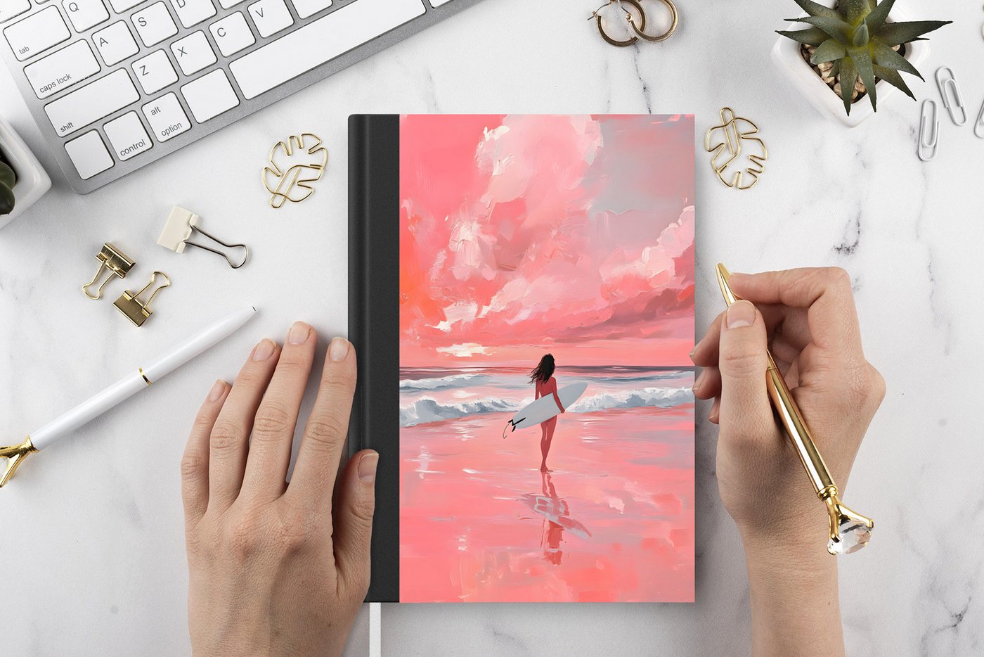 MuchoWow Notizbuch Rosa - Surfen - Meer, Notebook, Notizblock a5, Tagebuch, Journal Liniert Bild 3