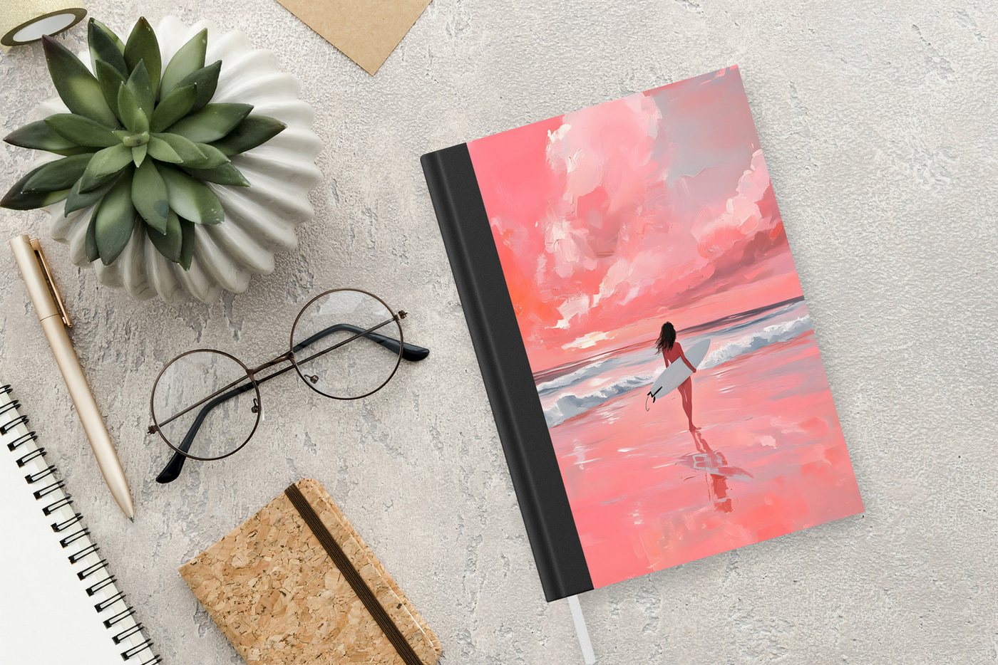 MuchoWow Notizbuch Rosa - Surfen - Meer, Notebook, Notizblock a5, Tagebuch, Journal Liniert Bild 4