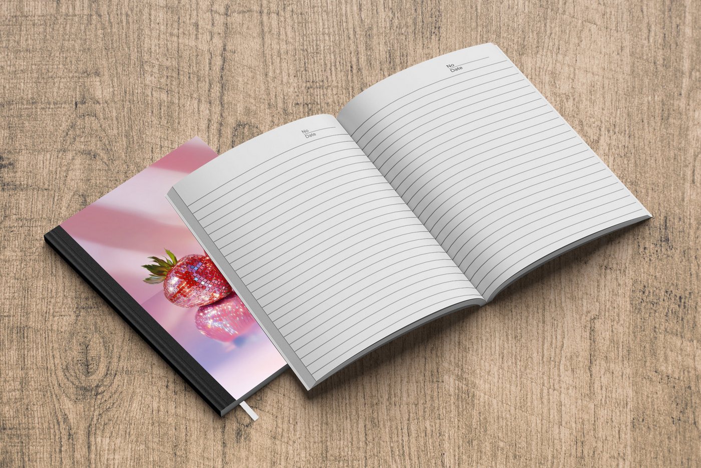 MuchoWow Notizbuch Disco - Obst - Glitzer - Erdbeere, Notebook, Notizblock a5, Tagebuch, Journal Liniert