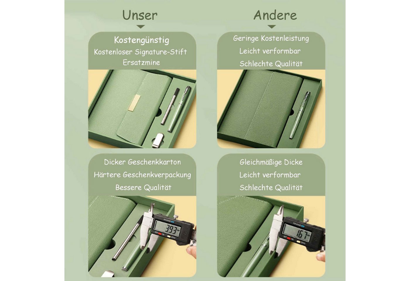 feinlux Notizbuch Business-Notizbuch-Geschenkset mit drei Falten, 80g Schreibpapier, Elastischer Stifthalter, Fadenheftung Bild 2
