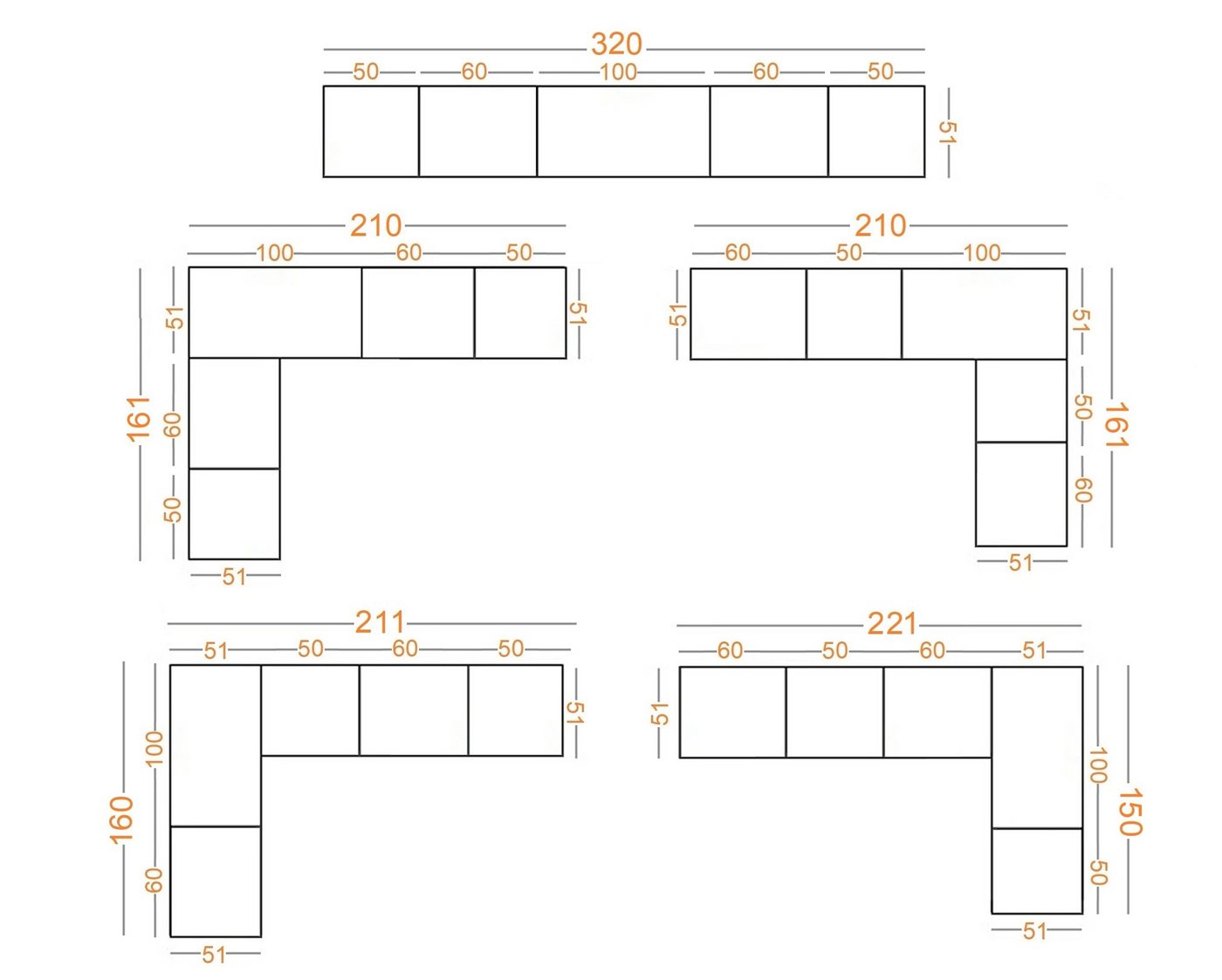 Marmex Möbel Garderobenschrank TRES SET U/B Schrank Set begehbarer Kleiderschrank Ankleidzimmer (5-St) 4 Kleiderstangen, viel Stauraum 6 Schubladen