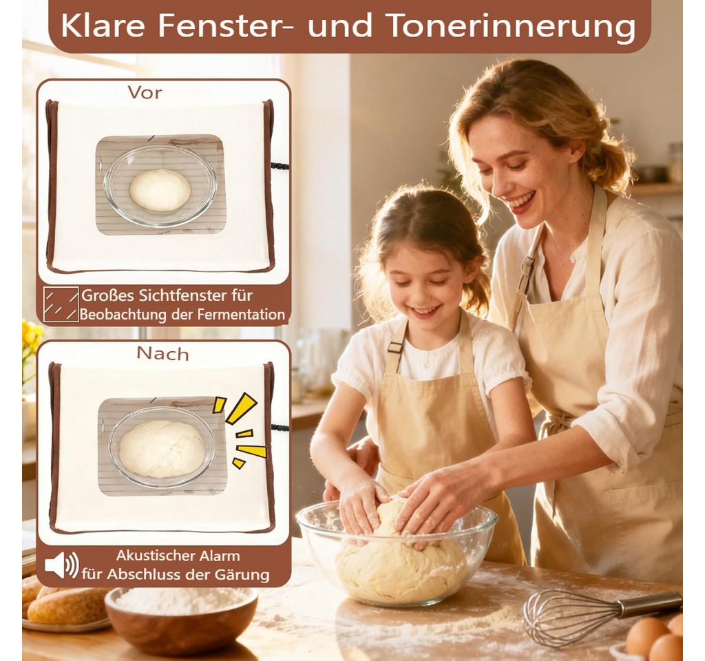 Insma Gärkorb 85W 36L Faltbare Brot-Gärbox Sauerteig Gärbox, (mit Temperaturregelung 18-45 °C, 48-Std-Timer und Edelstahlrost), zum Brotbacken Joghurt & Pizza, 40×30×30cm