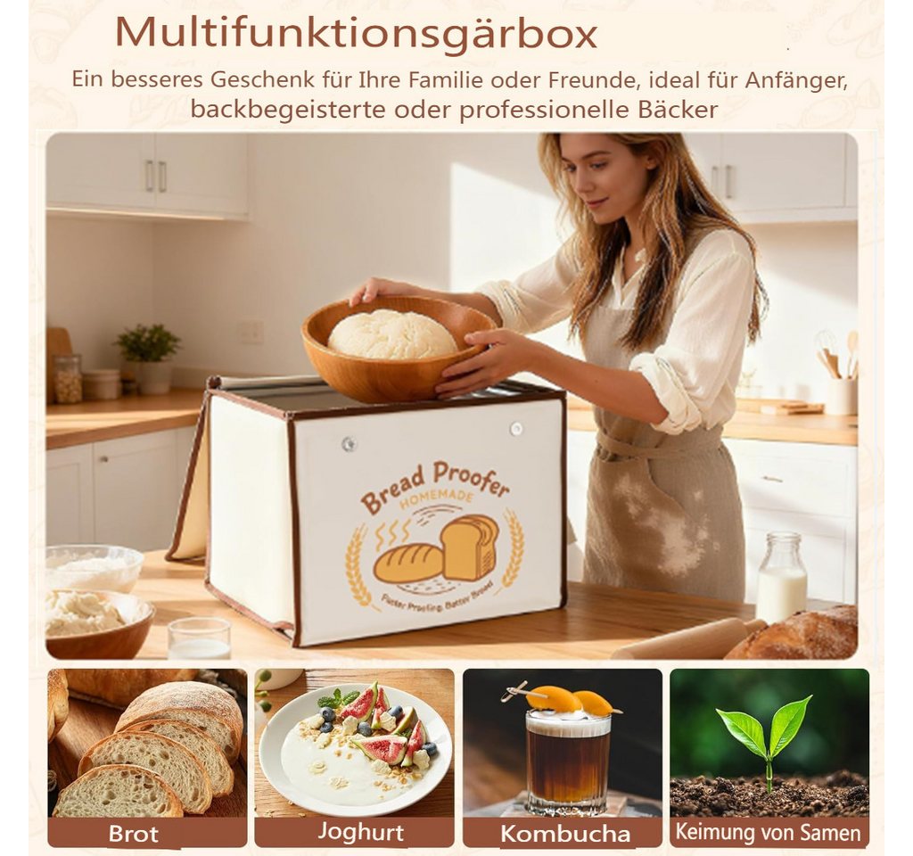 Insma Gärkorb 85W 36L Faltbare Brot-Gärbox Sauerteig Gärbox, (mit Temperaturregelung 18-45 °C, 48-Std-Timer und Edelstahlrost), zum Brotbacken Joghurt & Pizza, 40×30×30cm Bild 2