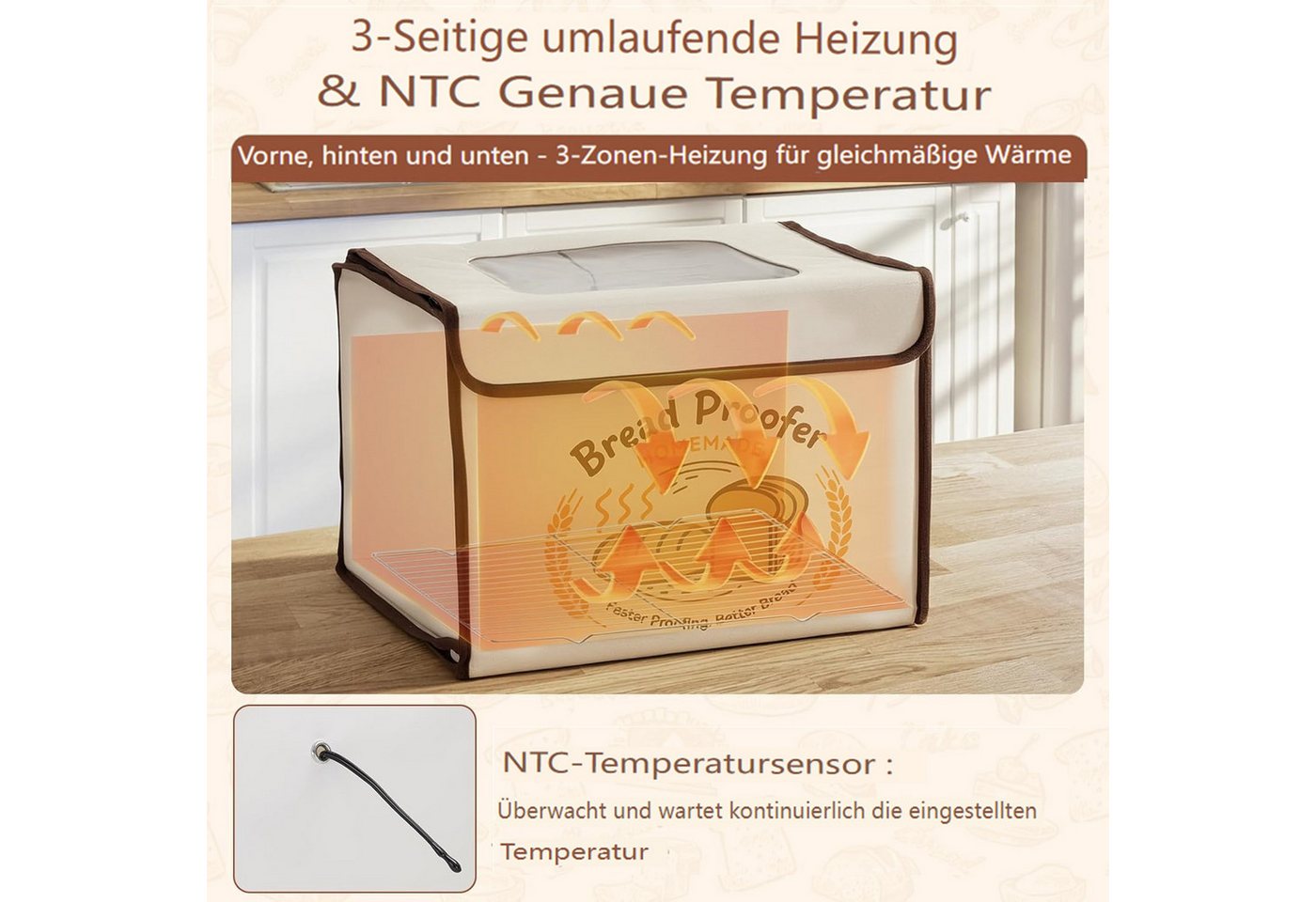 Insma Gärkorb 85W 36L Faltbare Brot-Gärbox Sauerteig Gärbox, (mit Temperaturregelung 18-45 °C, 48-Std-Timer und Edelstahlrost), zum Brotbacken Joghurt & Pizza, 40×30×30cm Bild 3