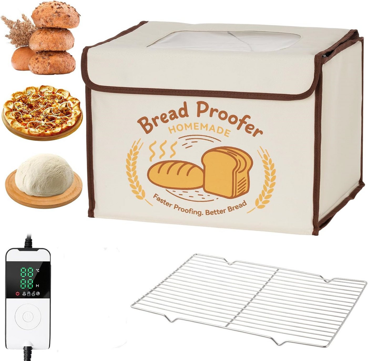 Insma Gärkorb 85W 36L Faltbare Brot-Gärbox Sauerteig Gärbox, (mit Temperaturregelung 18-45 °C, 48-Std-Timer und Edelstahlrost), zum Brotbacken Joghurt & Pizza, 40×30×30cm Bild 5