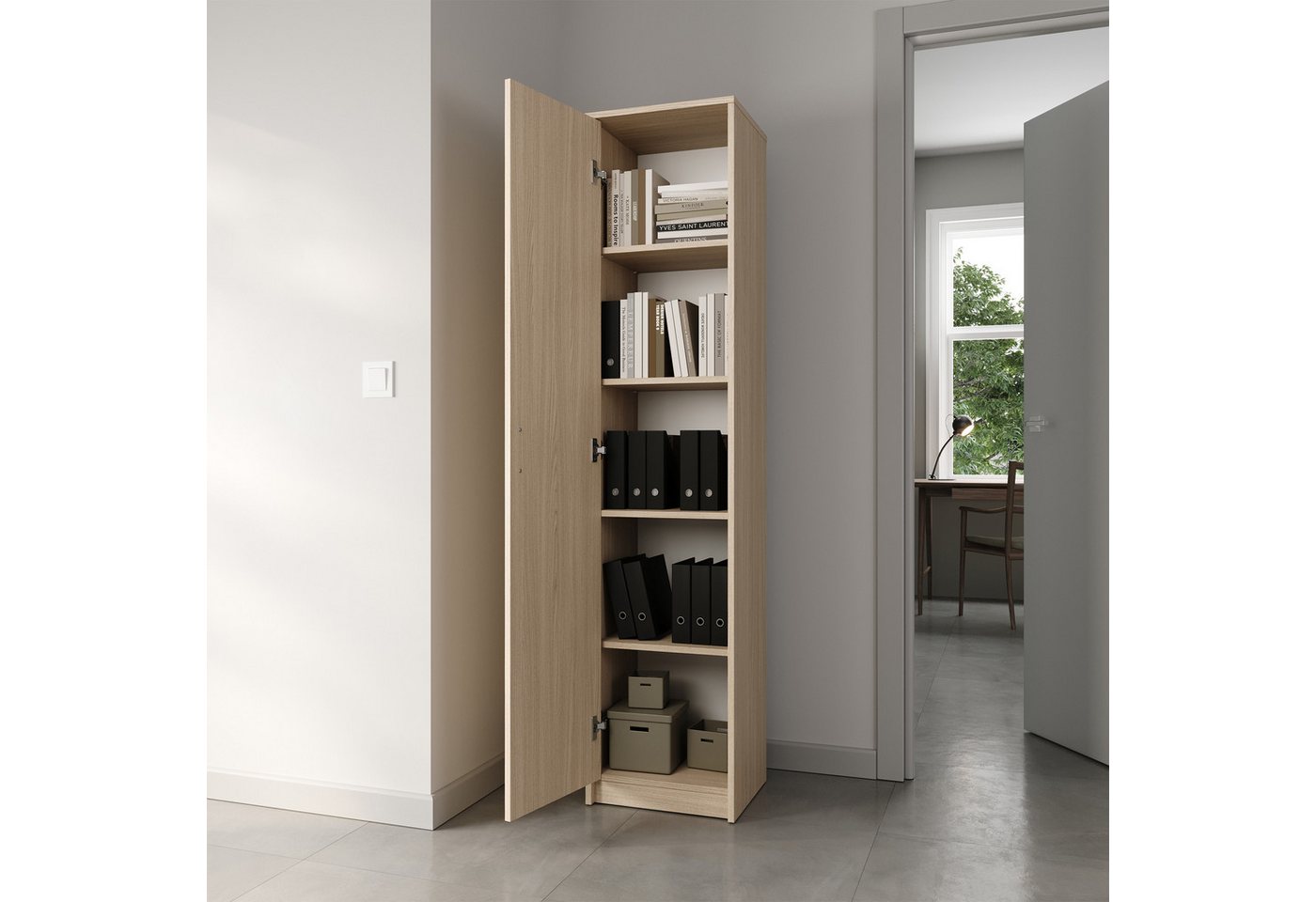 Home Collective Aktenschrank Bücherregal Kleiderschrank Regal 50 cm breit 180cm hoch Schrank (Regal Wand schmal Holz für Schlafzimmer Flur Keller Büro) Mehrzweckschrank mit 4 verstellbaren Einlegeböden Aktenschrank Sonoma