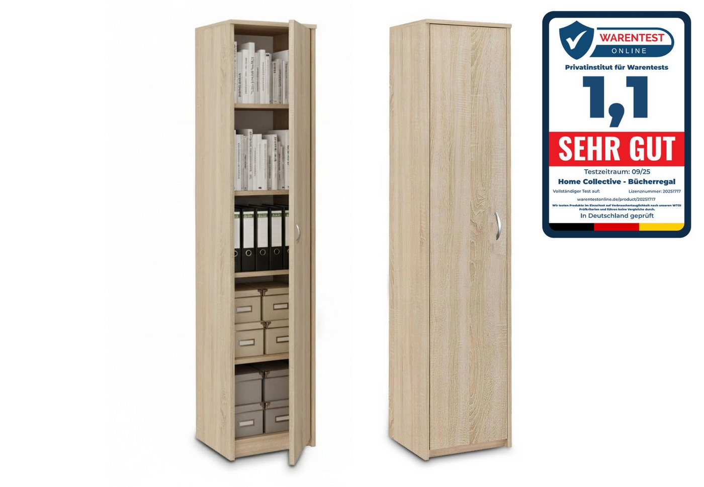 Home Collective Aktenschrank Bücherregal Kleiderschrank Regal 50 cm breit 180cm hoch Schrank (Regal Wand schmal Holz für Schlafzimmer Flur Keller Büro) Mehrzweckschrank mit 4 verstellbaren Einlegeböden Aktenschrank Sonoma Bild 2