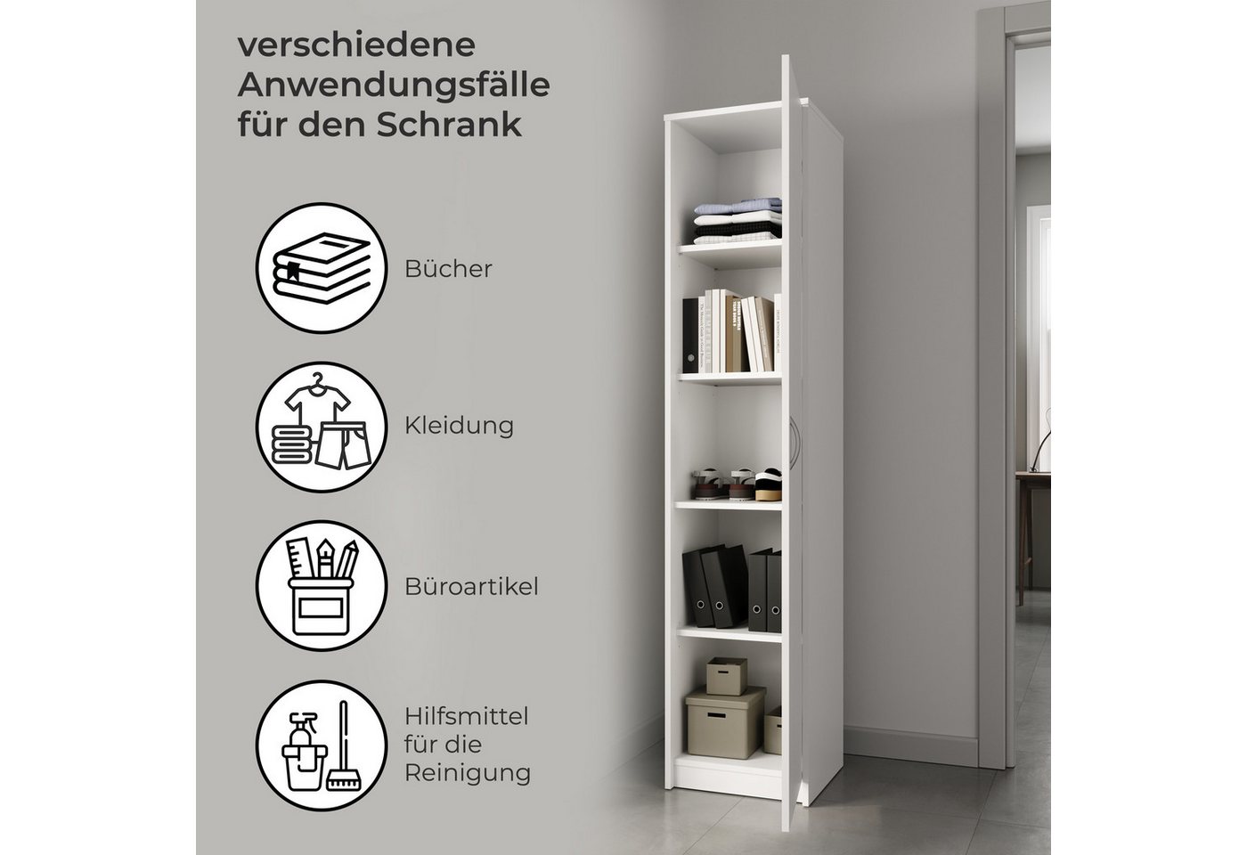 Home Collective Aktenschrank Bücherregal Kleiderschrank Regal 50 cm breit 180cm hoch Schrank (Regal Wand schmal Holz für Schlafzimmer Flur Keller Büro) Mehrzweckschrank mit 4 verstellbaren Einlegeböden Aktenschrank Sonoma Bild 3