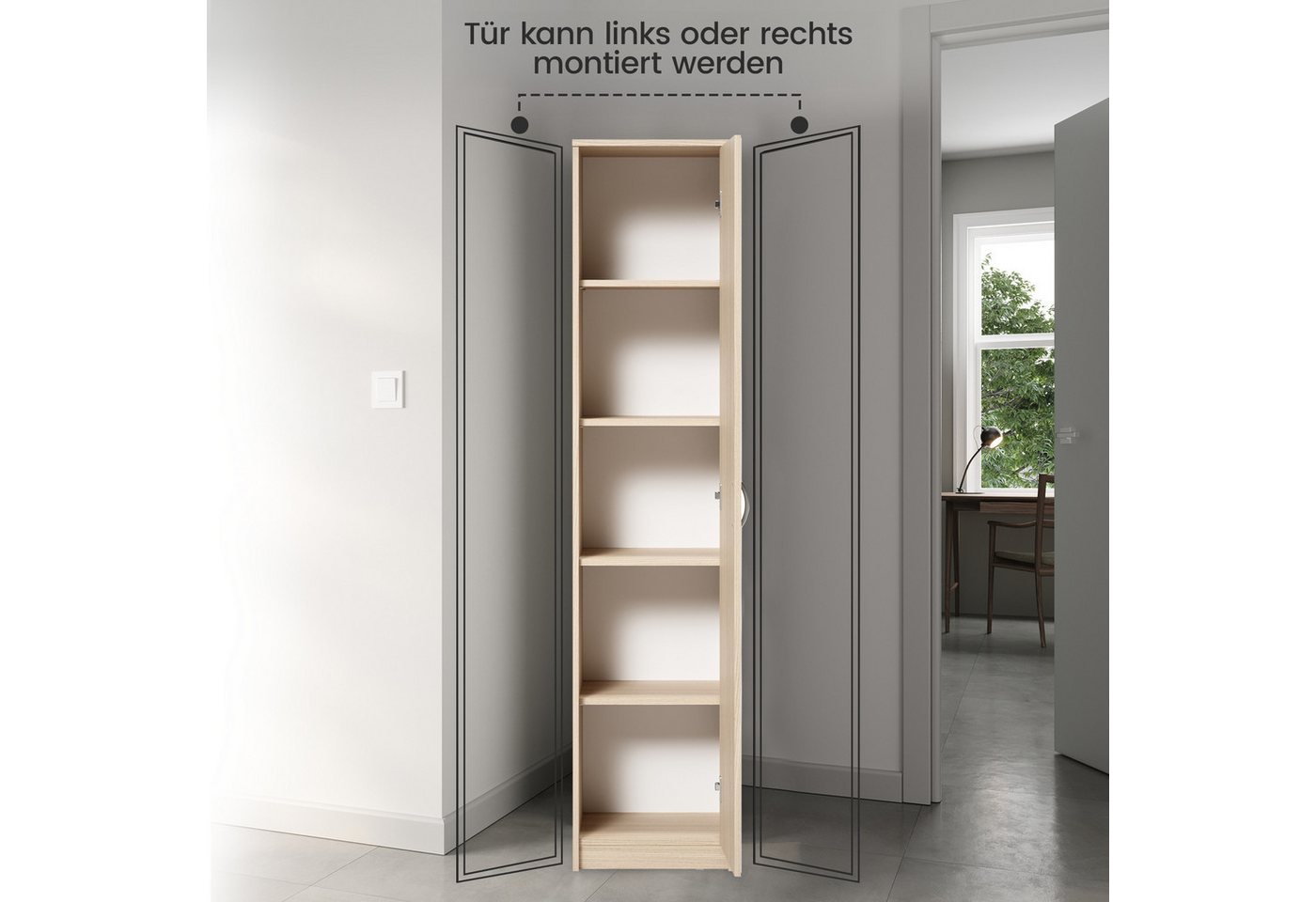 Home Collective Aktenschrank Bücherregal Kleiderschrank Regal 50 cm breit 180cm hoch Schrank (Regal Wand schmal Holz für Schlafzimmer Flur Keller Büro) Mehrzweckschrank mit 4 verstellbaren Einlegeböden Aktenschrank Sonoma Bild 4