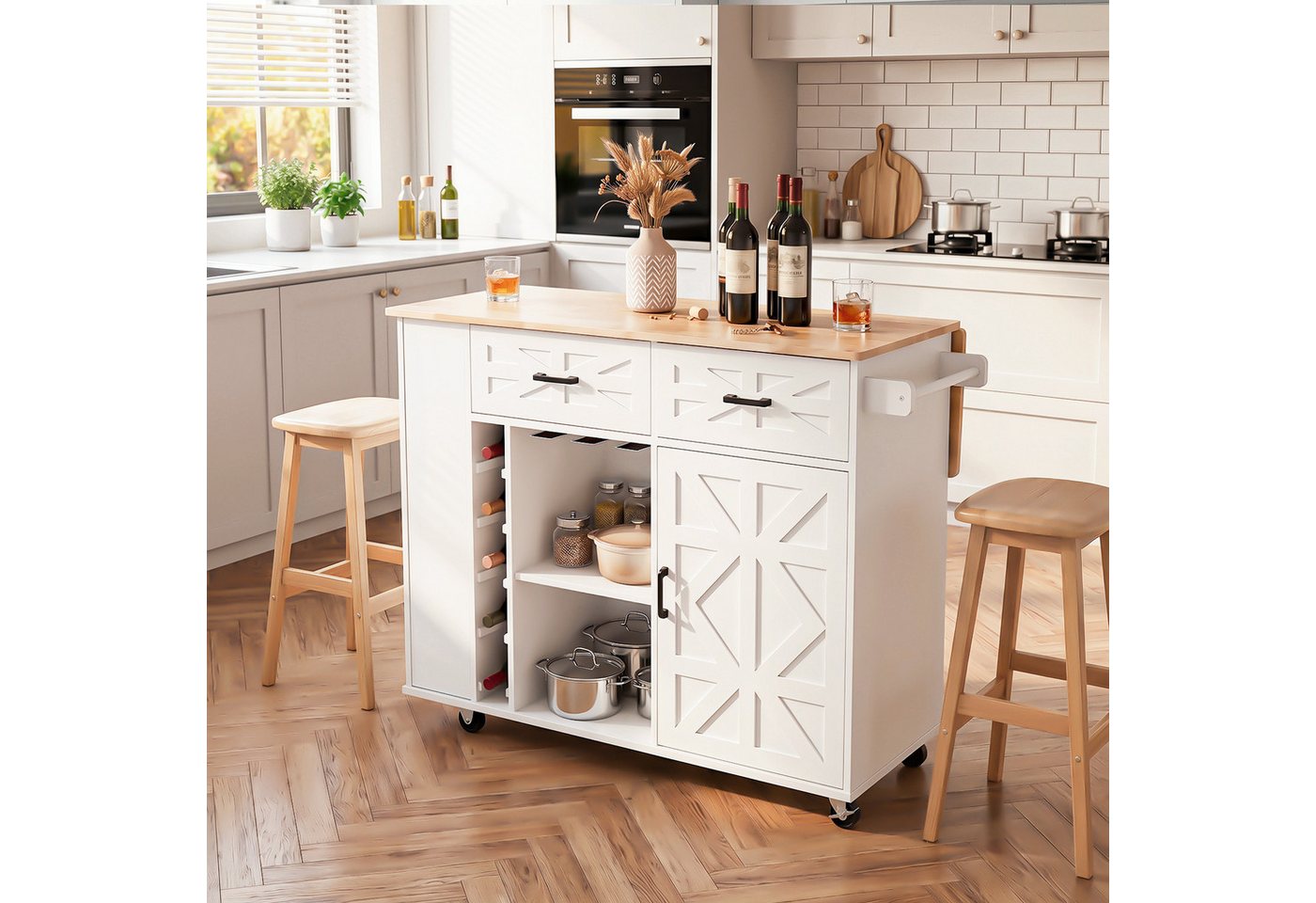 oyajia Küchenwagen mit erweiterbare Arbeitsplatte, Rollen und Handtuchhalter, (Servierwagen mit ausziehbarem Ablagefach Kücheninsel Küchenschrank, 1 St., 129 x 40/ 70 x 90.5 cm), Sideboard freistehend Bild 3