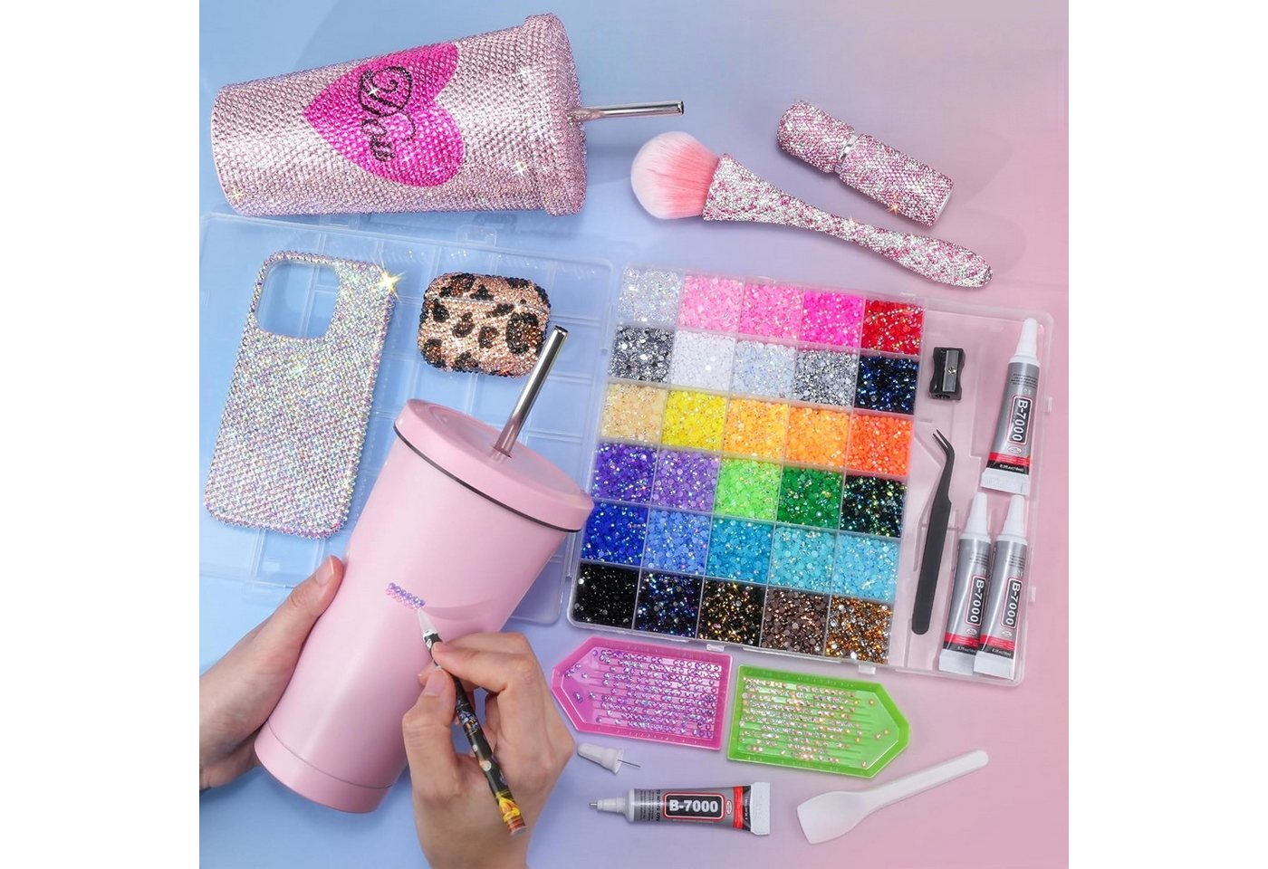 Zaewry Kreativset Jelly Strasssteine,Kit with Glue and Pen,Glitzersteine Bedazzling Kit, (30-tlg), für Nailart Gesichtsbemalung Kostüme und Andere DIY-Kreatione