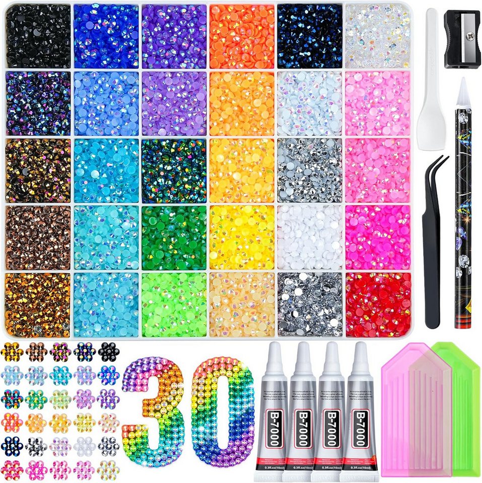 Zaewry Kreativset Jelly Strasssteine,Kit with Glue and Pen,Glitzersteine Bedazzling Kit, (30-tlg), für Nailart Gesichtsbemalung Kostüme und Andere DIY-Kreatione Bild 2