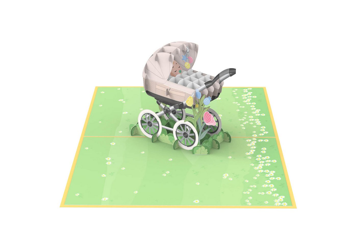 papercrush Geburtskarte Kinderwagen mit Baby, Pop-Up Karte zur Geburt von Mädchen oder Jungen, Handgemacht