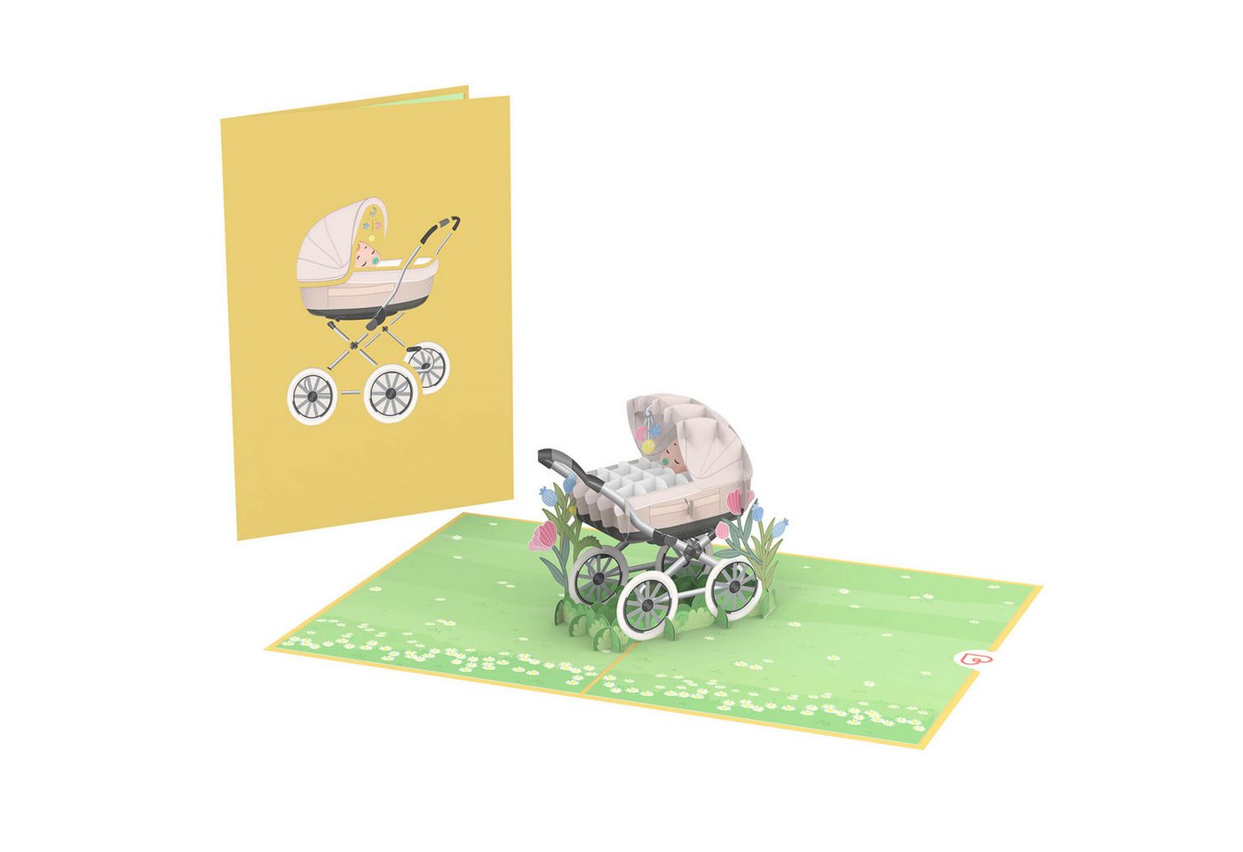 papercrush Geburtskarte Kinderwagen mit Baby, Pop-Up Karte zur Geburt von Mädchen oder Jungen, Handgemacht Bild 2