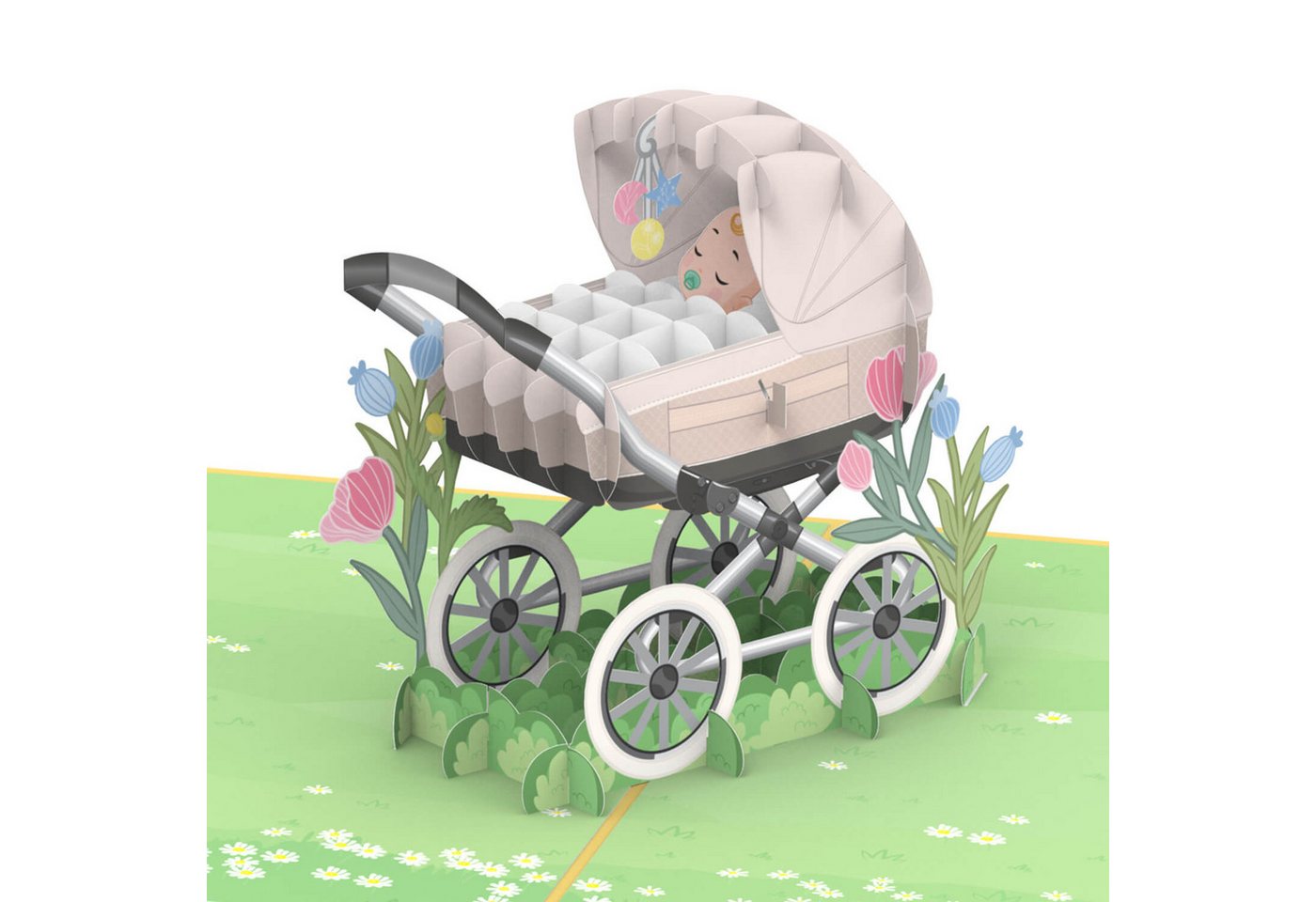 papercrush Geburtskarte Kinderwagen mit Baby, Pop-Up Karte zur Geburt von Mädchen oder Jungen, Handgemacht Bild 4