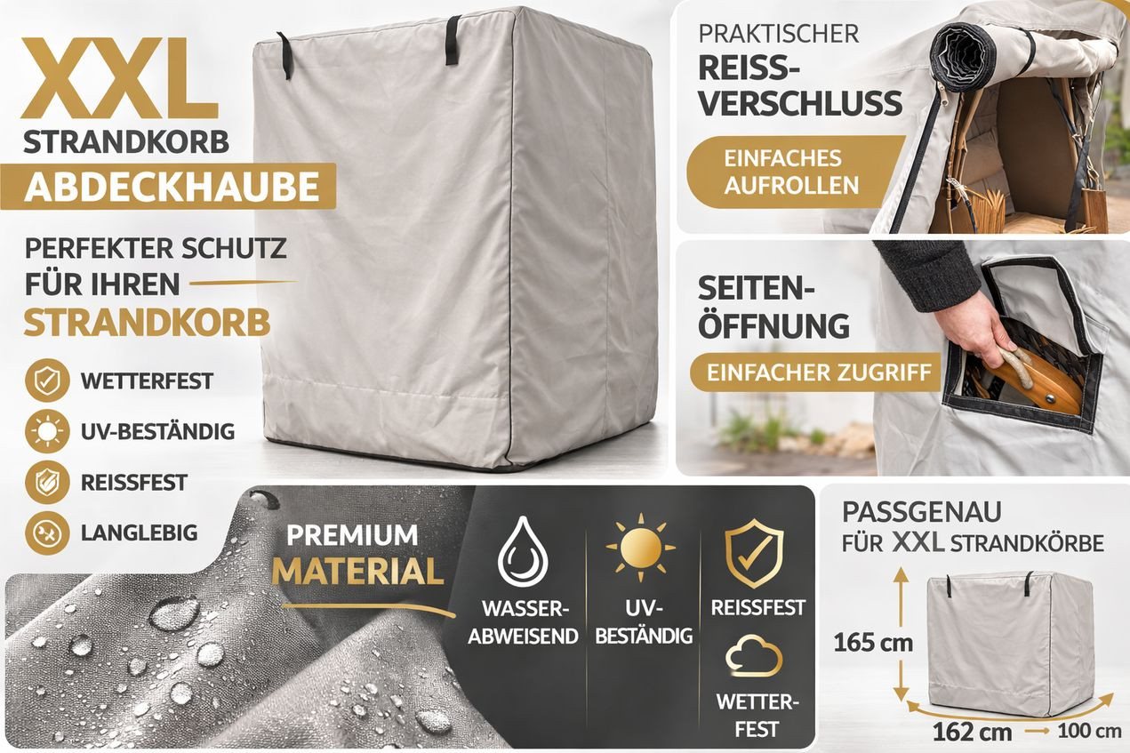 AMBIENTE-LEBENSART.DE Abdeckhaube Strandkorbhaube Premium Abdeck Plane Schutzhülle Grösse XXL Grau Bild 3