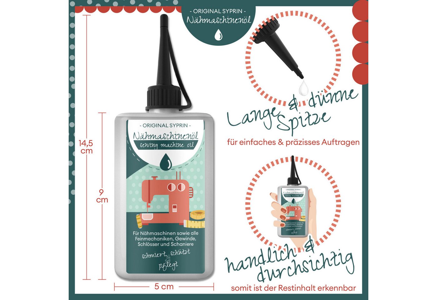 Original Syprin Feinmechaniköl Premium Nähmaschinenöl, Harz- & Säurefrei, Universal, 300 ml, (3-St., Harz- & Säurefrei, Ideal für feinmechanische Komponenten 100 ml), Harz- und säurefrei Bild 2