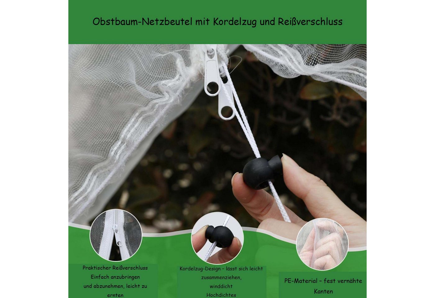 Diwzbyn Schutznetz Obstbaumnetz, Vogelschutznetz mit Reißverschluss und Kordelzug, BxL: 1x1.5 m