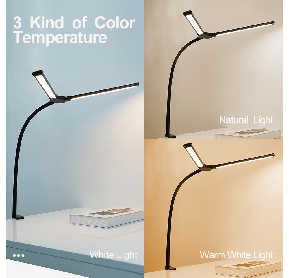 Ophy LED Schreibtischlampe LED Doppelkopf-Schreibtischlampe, dimmbar–Monitorlampe mit Augenschutz, fest integrierte LEDs, 3 Lichtfarben (warmweiß, naturweiß, kaltweiß), für Schlafzimmer, Lesen, Studieren & Arbeiten