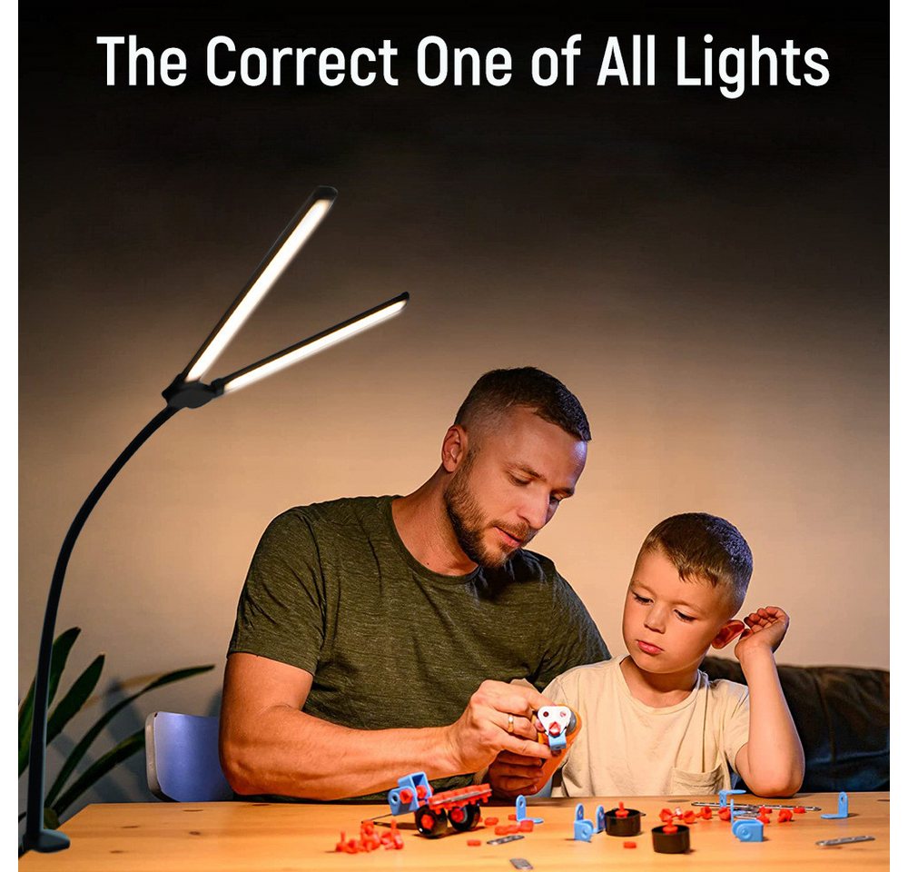 Ophy LED Schreibtischlampe LED Doppelkopf-Schreibtischlampe, dimmbar–Monitorlampe mit Augenschutz, fest integrierte LEDs, 3 Lichtfarben (warmweiß, naturweiß, kaltweiß), für Schlafzimmer, Lesen, Studieren & Arbeiten Bild 3