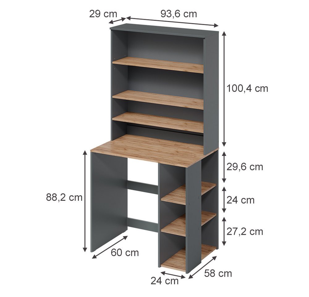 Vicco Waschmaschinenumbauschrank Viktor, Anthrazit/Goldkraft Eiche, 93.6 x 88.2 cm 2 Teile mit Regal (1-St) Bild 4