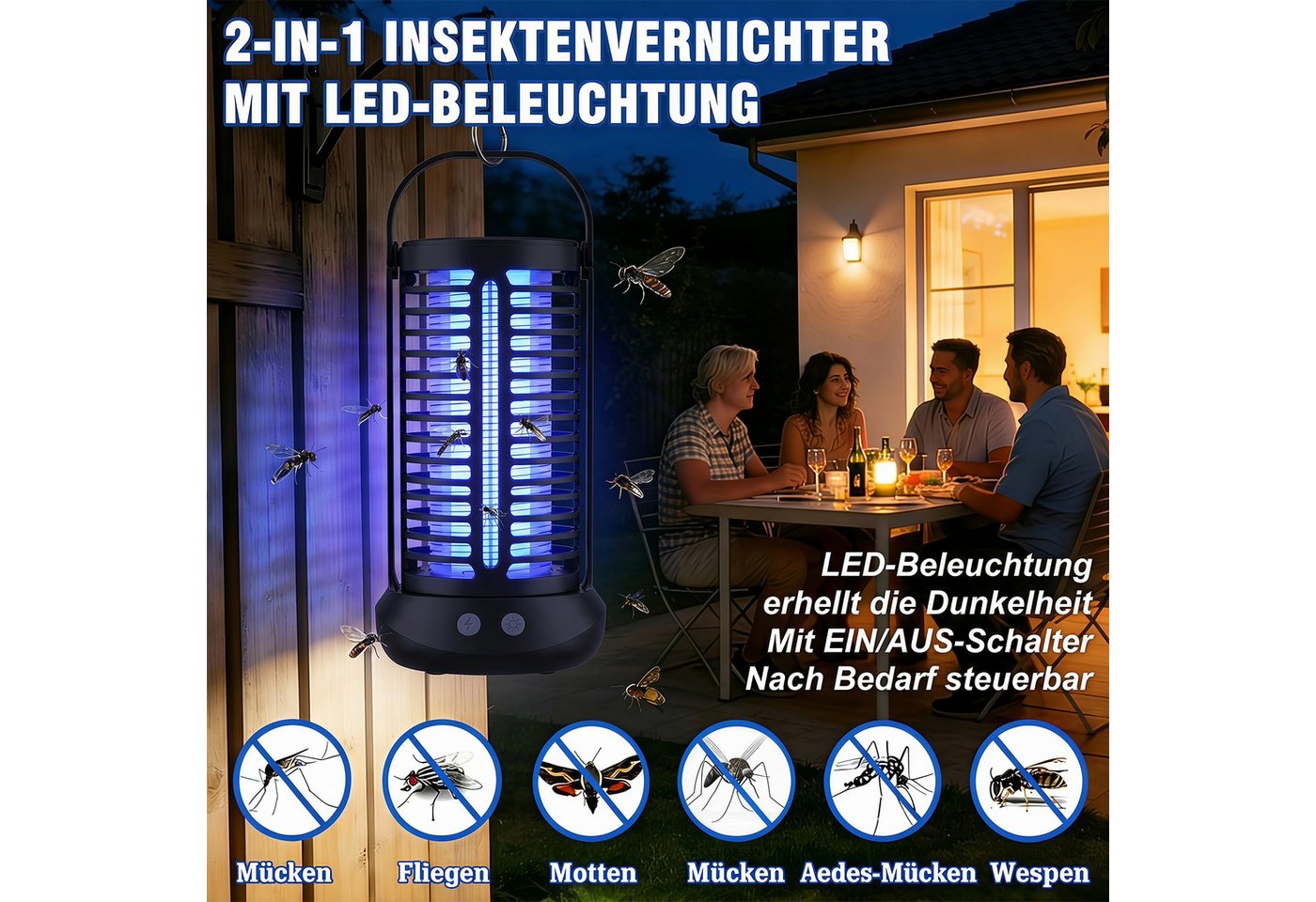 oyajia Ultraschall-Tierabwehr Insektenvernichter Mückenlampe UV-Lampe Insektenfalle mit 4000mAh-Akku, Mückenlampe Elektrisch, 360° Schutz & Leicht zu Reinigen Bild 5