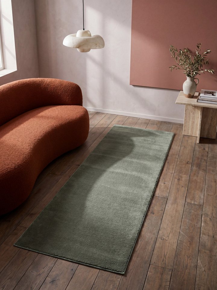 KADIMA DESIGN Teppich ALDAN Waldgrün Teppichläufer 60x110 Uni Polyester Antirutsch, Läufer, Höhe: 17 mm, Trittschalldämmend, Strapazierfähig, Farbecht, Pflegeleicht Bild 2