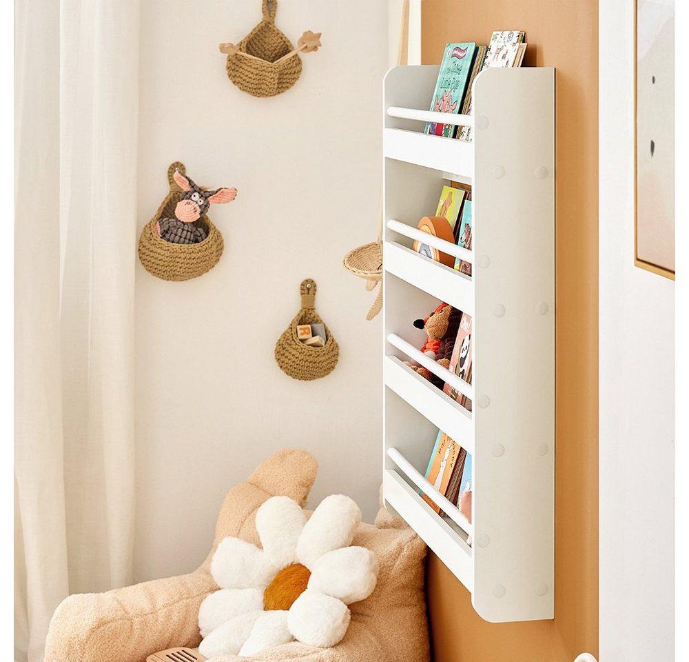 SoBuy Bücherregal KMB08, Spielzeugtruhe Spielzeugregal für Kinderzimmer, Spielzimmer, Kinderregal mit 4 Ablagen für Bücher und Deko Bücherregal Wandregal