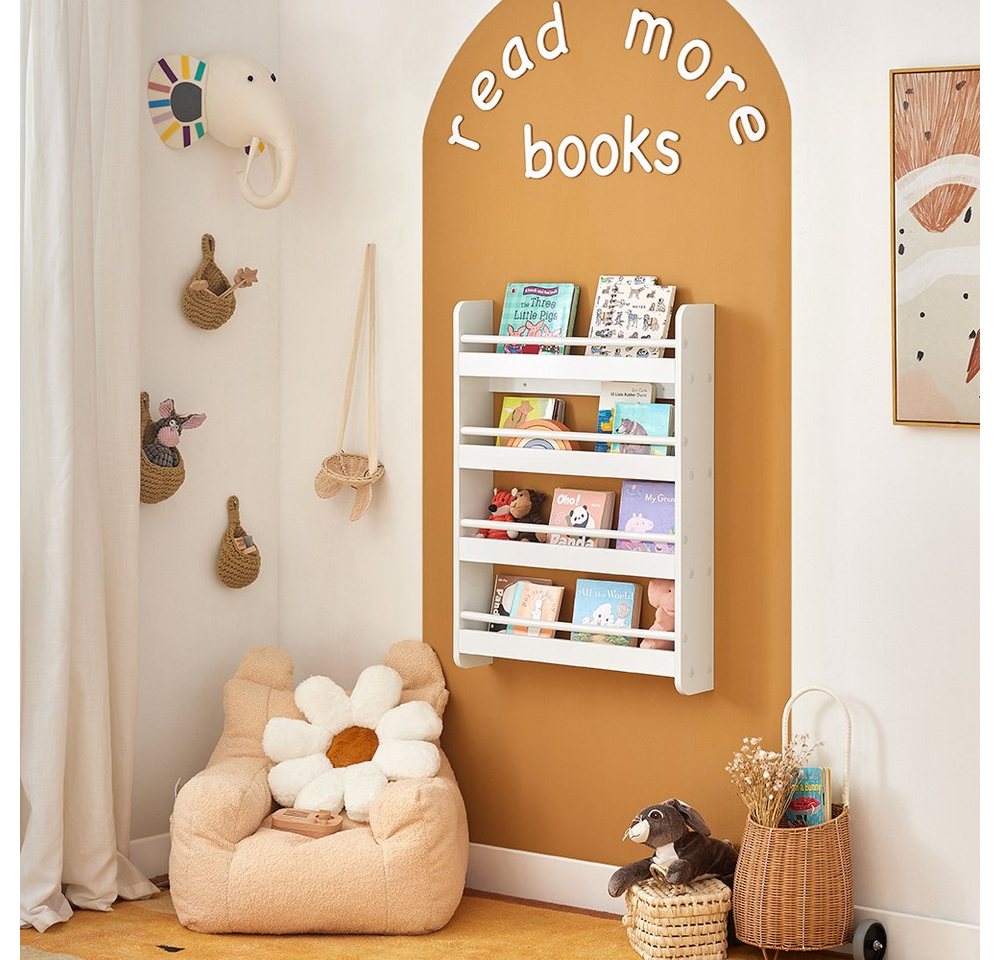 SoBuy Bücherregal KMB08, Spielzeugtruhe Spielzeugregal für Kinderzimmer, Spielzimmer, Kinderregal mit 4 Ablagen für Bücher und Deko Bücherregal Wandregal Bild 2